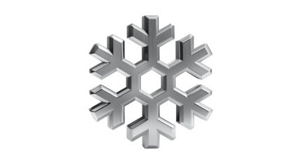 Metallic silver snowflake symbol for winter weather and Christmas holiday decoration.

