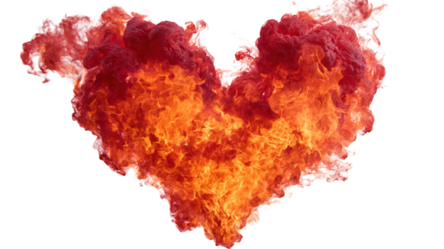 Fiery red heart shape made of burning flame and smoke for romantic passion concepts.

 - Powered by Adobe