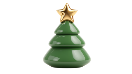 Glossy green ceramic Christmas tree with gold star for modern holiday decoration concepts.


