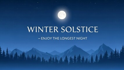 Winter Solstice Night Illustration with Moon and Forest