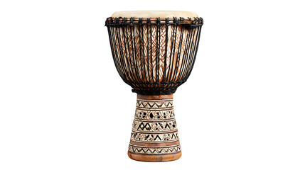 African djembe drum with rope tuning system, isolated on a white background