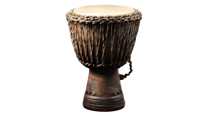 African djembe drum with rope tuning system, isolated on a white background