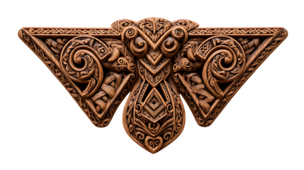 Polynesian tribal tattoo stamp tool carved in wood, isolated on a white background.