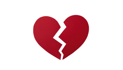 Valentine day broken heart symbol representing love loss and heartbreak on a clean white background cutout