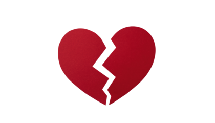 Valentine day broken heart symbol representing love loss and heartbreak on a clean white background cutout