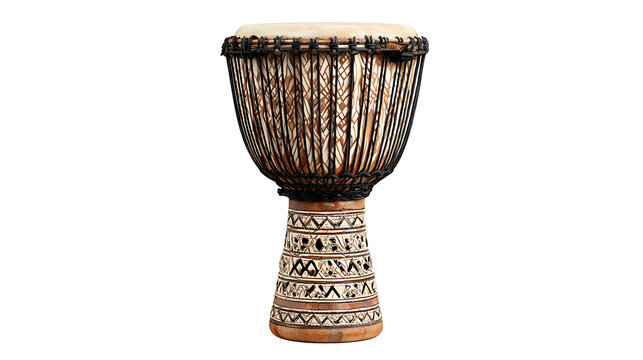 African djembe drum with rope tuning system, isolated on a white background