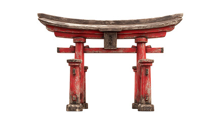 Japanese torii shrine gate miniature made of wood with red paint, isolated on a white background