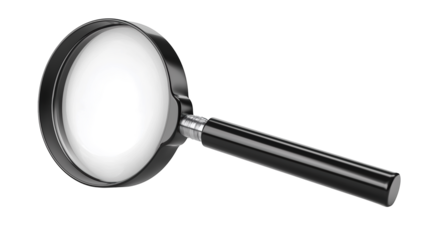 Realistic magnifying glass with black handle isolated for search and investigation concepts.

