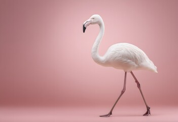 Flamingo walking gracefully on pink studio background