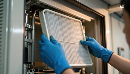 Indoor air purification action clean filter replacement process in modern technology environment