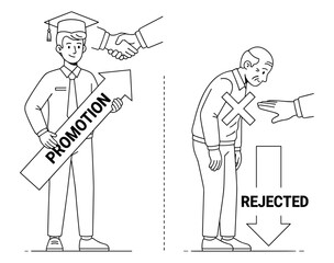 Age discrimination in employment illustration in black and white line art