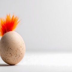 Egg with orange mohawk hairstyle on white background