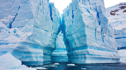 Snow covered rocky mountain peaks with ice transparent background
