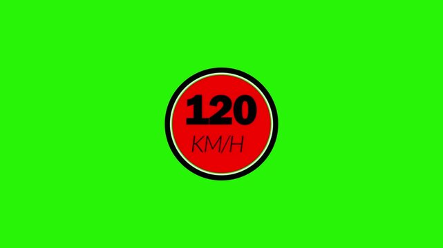 120 km/h  speed  limit road sign animation with transparent background 120km in per hours animation in 4K 