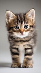 Obraz premium cute baby kitten stock hero image, centered subject, large copy space above and below, soft studio lighting, clean background, vertical