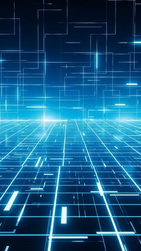 A futuristic digital landscape featuring a vibrant network of glowing blue lines and grid patterns Mobile WallPaper Background Image