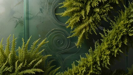 Wellness Interior Featuring Living Moss Growth On Swirling Glass Surfaces