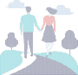 Couple Walking Together Pixel Art Vector Illustration