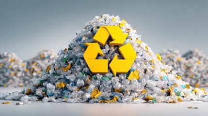 Recycling sign on top of waste heap