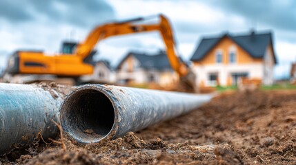 Industrial pipe laying for new house plumbing