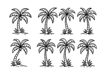Fototapeta premium Palm tree collection, island, tropical, beach, flat vector illustration