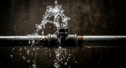 Bursting water from a corroded pipe shows leaks and plumbing damage issues