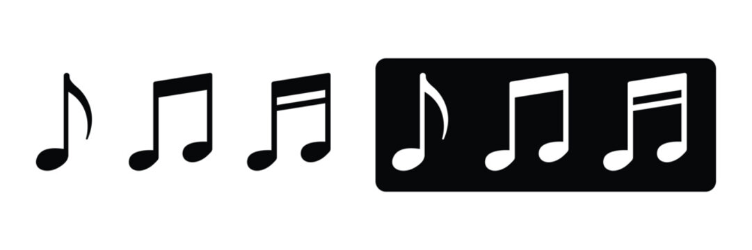 Black and white musical notes icons in a row symbol Isolated On Transparent Background