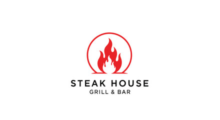 Obraz premium A modern and minimalist logo for a steak house and grill, featuring a red flame icon contained within a simple circle design element.