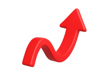 Red arrow icon charting upward growth, representing financial market success, business profits, and progress
