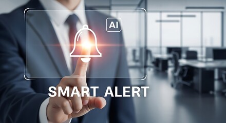 Businessman activating a smart alert notification ai technology for digital business management