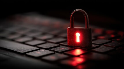 Unlocked red padlock on laptop keyboard