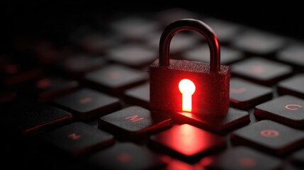 Compromised data security red padlock symbol