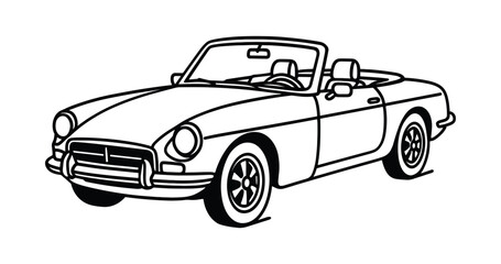 Classic convertible car, flat vector illustration, retro automobile, line art