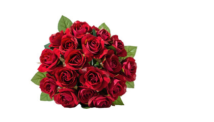 Obraz premium Valentine day beautiful bouquet of red roses with green leaves perfect for expressing love and affection no background