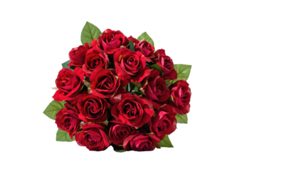 Valentine day beautiful bouquet of red roses with green leaves perfect for expressing love and affection no background