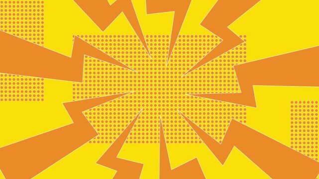 Abstract retro comic book background with orange lightning bolts and yellow halftone dots