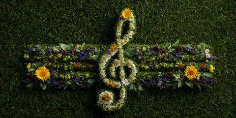 Grass music notes and treble clef nature abstract minimal