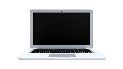 Fototapeta premium Laptop computer with blank screen, modern silver design, isolated on transparency background, technology device for office, education, or home workspace, minimal and clean appearance