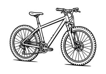 Fototapeta premium Mountain bike outline, cycling gear, black and white, flat vector illustration