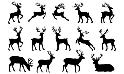 Fototapeta premium Various deer silhouettes isolated on transparent background