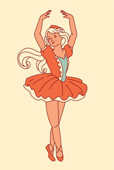 A graphic clip art illustration of a princess in a classical ballet dress. An elegant and isolated vector element for dance-themed designs.