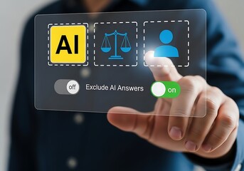 Person interacting with artificial intelligence controls considering legal and user options