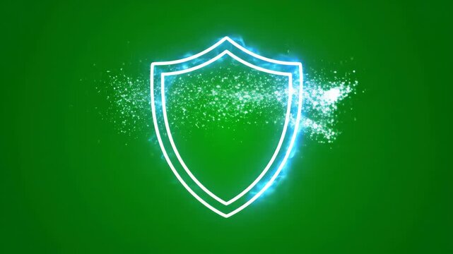 Green Screen Animated Shield Icon Drawing with Glowing Outline for Cyber Security UI 4K