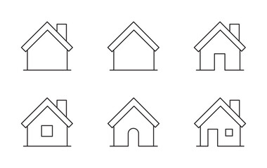 Home or House icons in line style. Real estate, home, building, apartment, homes, button, symbol. Interface menu. Collection. Vector illustration.