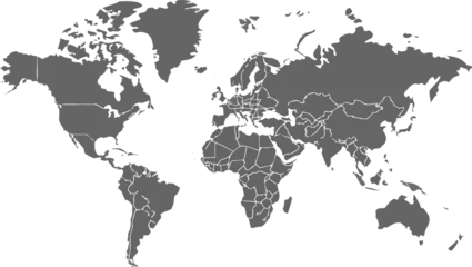 Papier peint photo Carte du monde Gray world map with country borders in white outline on transparent background, political cartography simple illustration  © Sadhin07