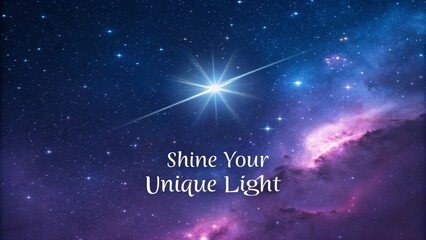Bright star shining in the dark night sky with inspiring message