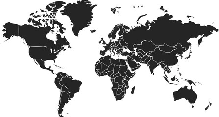 world map with country borders highlighted in white on transparent background