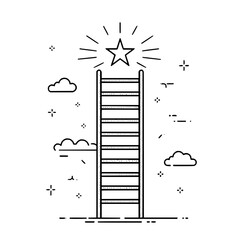 Ladder Reaching Star with Sunburst and Clouds