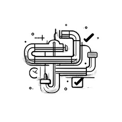 Industrial Pipe System Diagram with Valves and Fittings