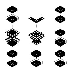 Black and White Hexagon Arrows Icons Set